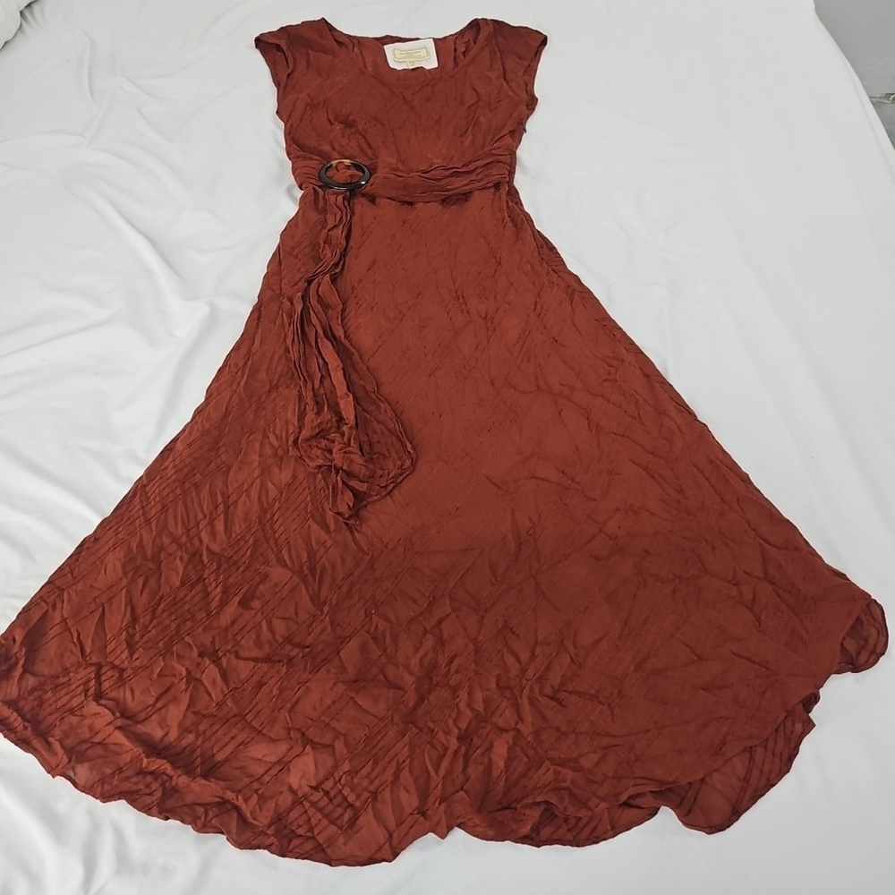 Anthropologie Moulinette Soeurs Guinevere Belted Boho Maxi Orange Dress Size 2P - Picture 4 of 16